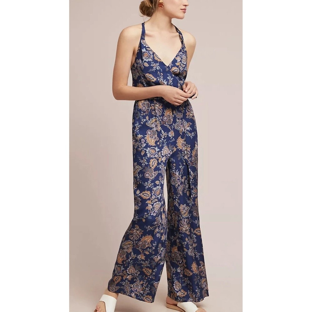 Anthropologie ett:twa Floral Jumpsuit Blue Paisley Sleeveless Wide Leg Boho S
